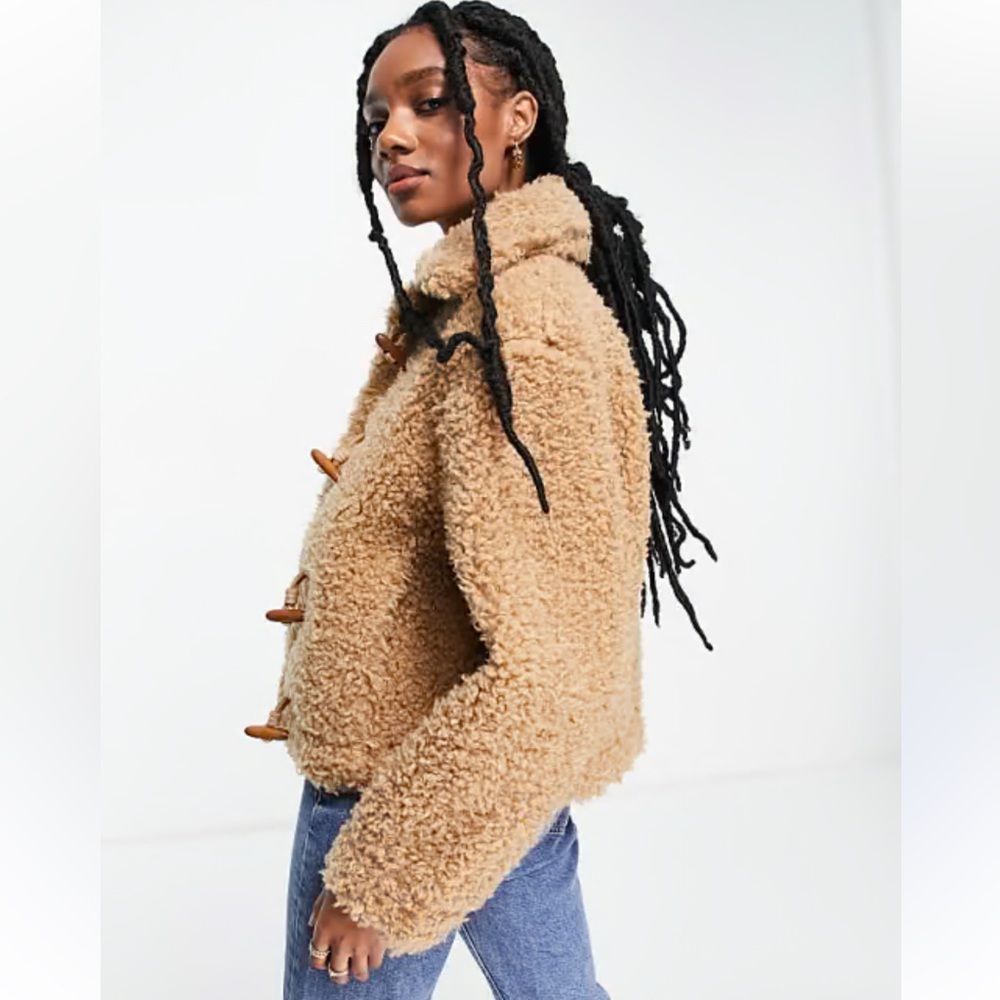 SOLD LLC short faux shearling jacket in beige Cozy Tan Sherpa Jacket  size XXL